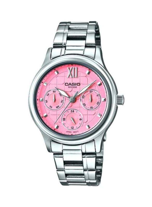 

Casio Enticer Analog Watch for Women with Stainless Steel Band, Water Resistant, LTP-E306D-4AVDF, Silver-Pink