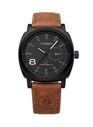 Curren Analog Watch for Men with Leather Band, 8139, Brown/Black