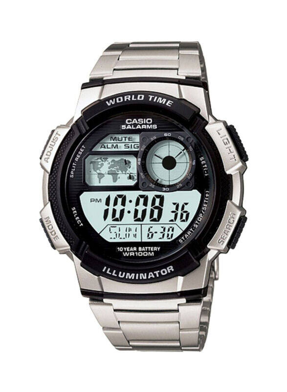 

Casio Youth Digital Watch for Men with Stainless Steel Band, AE-1000WD-1AVDF, Silver/Multicolour