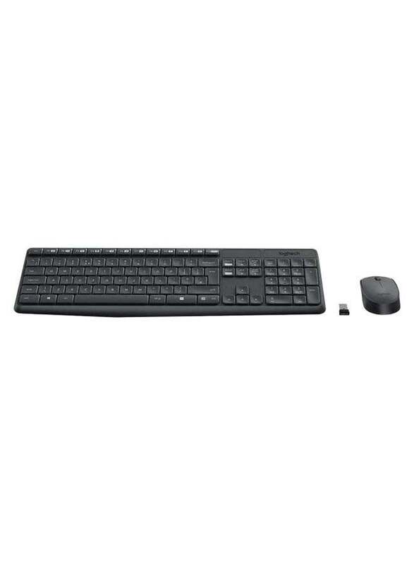 Logitech MK235 Wireless English/Arabic Keyboard and Mouse with 2.4 Gaz USB Receiver, Grey