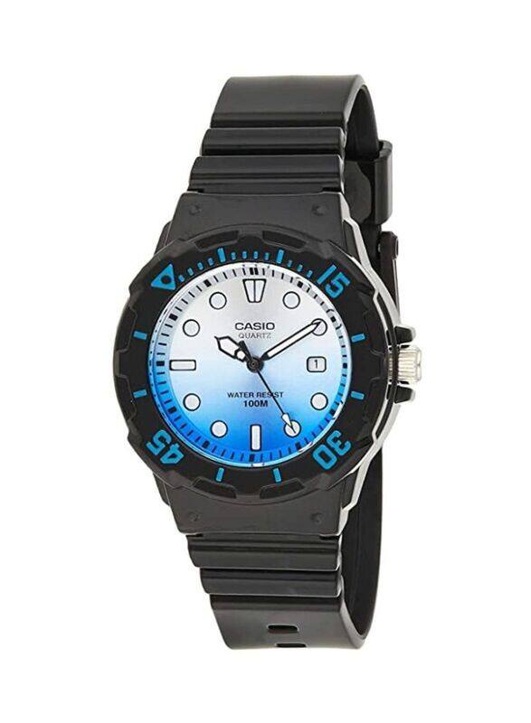 

Casio Youth Analog Watch for Women with Resin Band, Water Resistant, LRW-200H-2E, Black/Blue-White