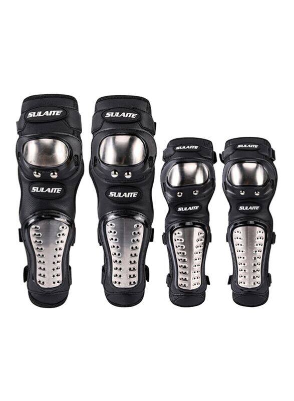 

Generic 2 Piece Motocross Elbow Knee Shin Guard Pad, Black/Silver