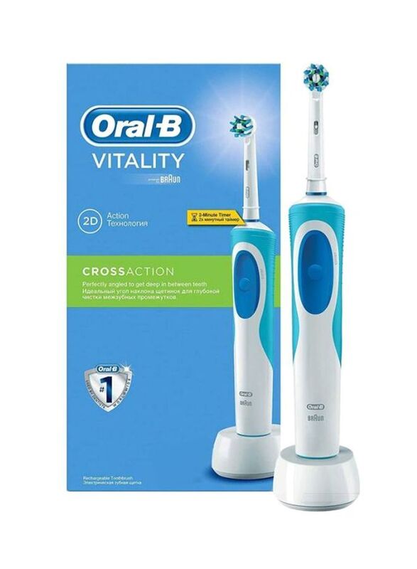 Oral B Vitality 2D Cross Action Power Toothbrush, White/Blue