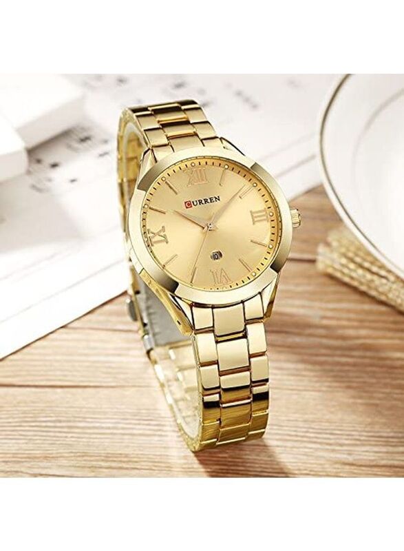 Curren Analog Watch for Women with Stainless Steel Band, 9007, Gold