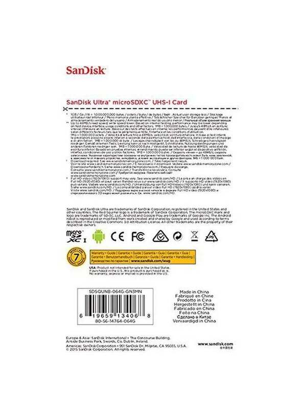 Sandisk 64GB microSDXC Memory Card, White/Red/Grey