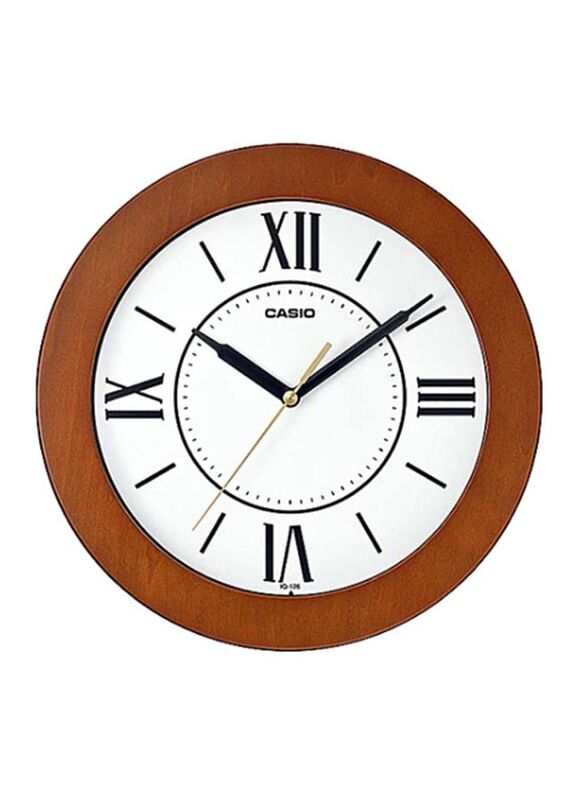 Casio IQ-126-5BDF Round Shaped Analog Wall Clock, Brown/White/Black