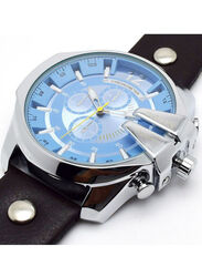 Curren Analog Quartz Watch for Men with Leather Band, Water Resistant & Chronograph, Brown/Blue