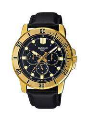 Casio Analog Watch for Men with Leather Band, Chronograph, MTP-VD300GL-1EUDF, Black-Black