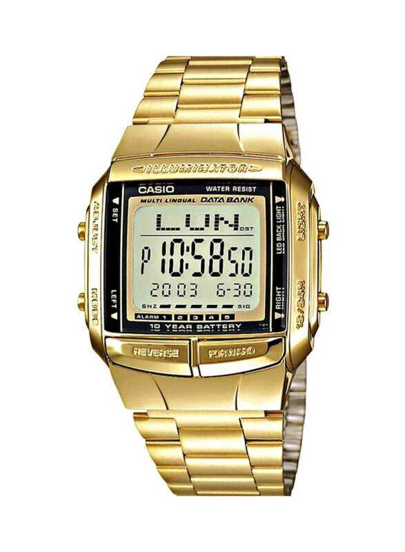 Casio Data Bank Digital Watch for Men with Stainless Steel Band Water Resistant DB360G 9A Gold Grey DubaiStore Dubai