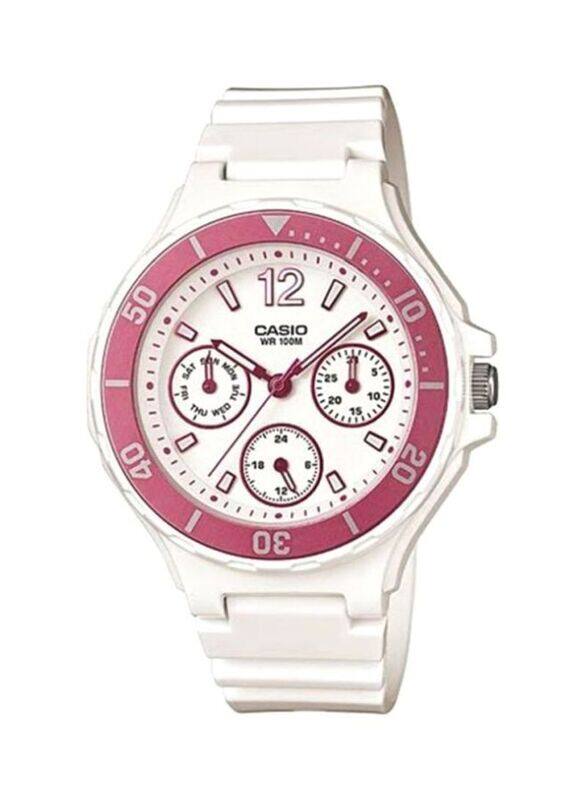 

Casio Youth Analog Watch for Women with Resin Band, Water Resistant, LRW-250H-4A, White/White-Pink