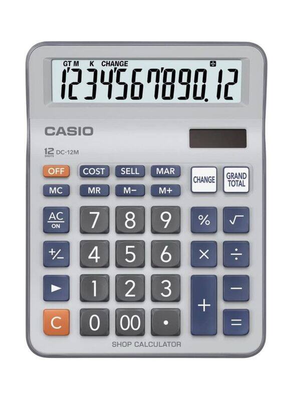 Casio 12-Digits Scientific Calculator, DC-12M, White/Grey/Blue