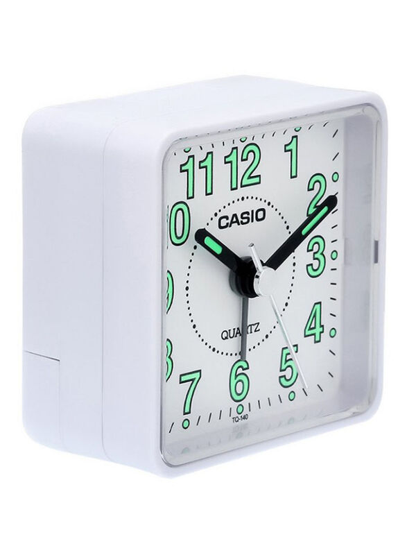 Casio TQ-140-7DF Analog Alarm Desk Clock, White/Black/Green