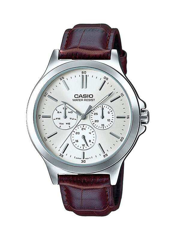 

Casio Analog Watch for Men with Leather Band, Water Resistant with Chronograph, CASIOMTP-V300L-7AUDF, Brown-White