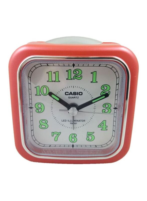 Casio Square Shape Analog Alarm Clock, Red/White