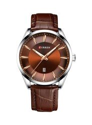 Curren Analog Watch for Men with Leather Band, Water Resistant, M-8365-3, Brown