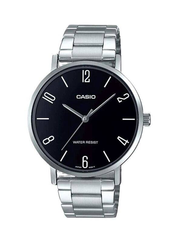 

Casio Dress Analog Wrist Watch for Men with Stainless Steel Band, Water Resistant, MTP-VT01D-1B2UDF, Silver-Black