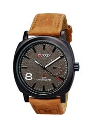 Curren Analog Watch for Men with Leather Band, Water Resistant, 8139, Brown/Black