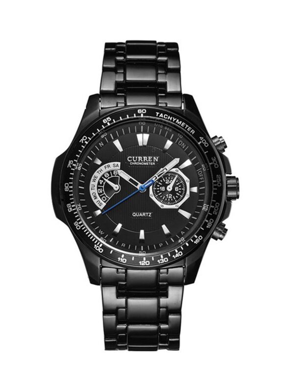 Curren Analog Watch for Men with Stainless Steel Band, Water Resistant, 8020, Black