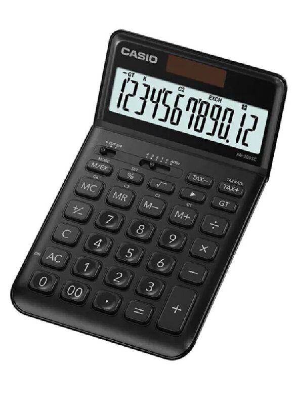 Casio 12 Digits Compact Desk Type Calculator, JW-200SC-BK, Black