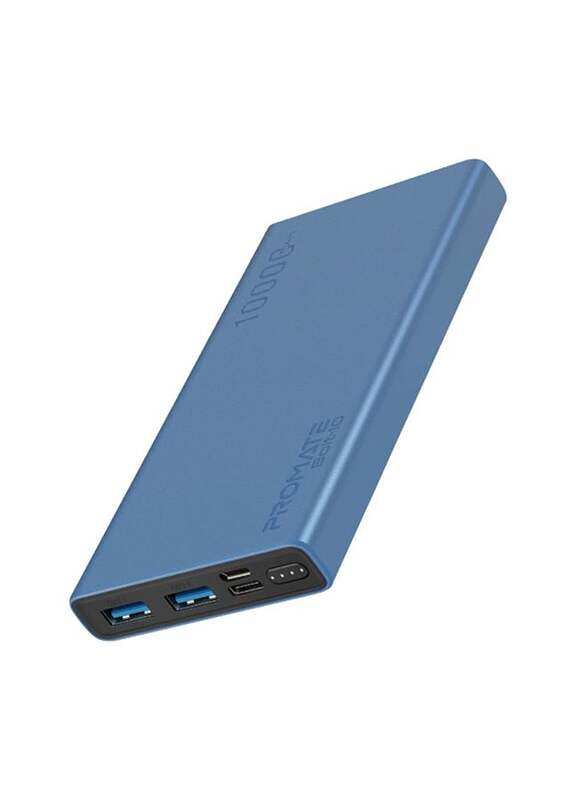 

Promate 10000mAh Compact Smart Charging Power Bank with Dual USB Output, Blue