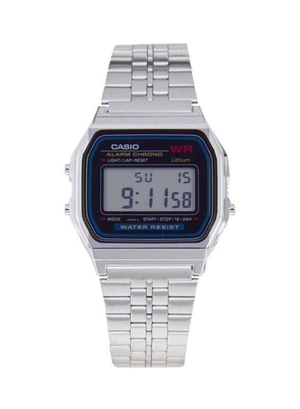 

Casio Vintage Digital Watch for Men with Stainless Steel Band, Water Resistant, A159WA-N1, Silver/Grey