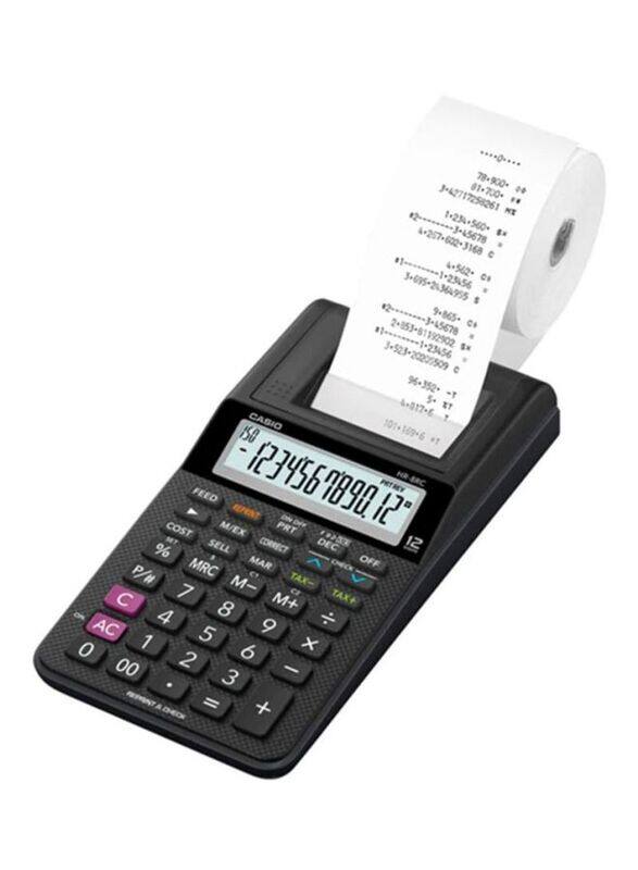 Casio 12-Digits Printing Calculator, HR-8RC-BK, Black