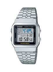 Casio Digital Watch Unisex with Stainless Steel Band, Water Resistant, A500WA-1DF, Silver-Grey