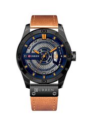 Curren Military Analog Watch for Men with Leather Band, Water Resistant, 8301, Brown/Grey