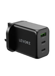 Levore 65W 3 Ports Wall Charger Power Delivery (PD) GaN, LGW131-BK, Black
