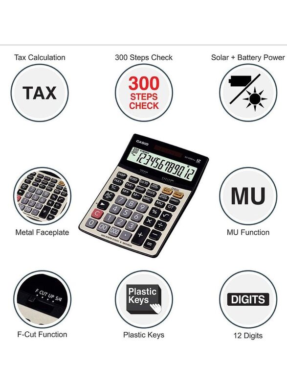 Casio Plus Check and Recheck Desktop Business Calculator, DJ-220D, Black/Grey