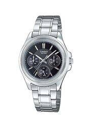 Casio Enticer Analog Watch for Women with Stainless Steel Band, Water Resistant and Chronograph, LTP-2088D-2A1VDF, Silver-Black