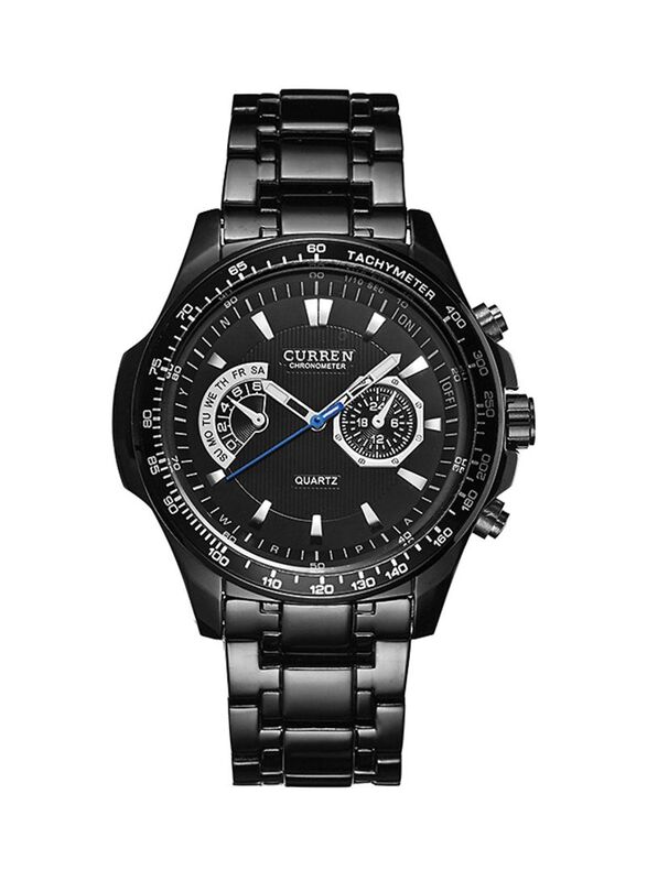 Curren Analog Watch for Men with Stainless Steel Band, Splash Resistant & Chronograph, 8020, Black