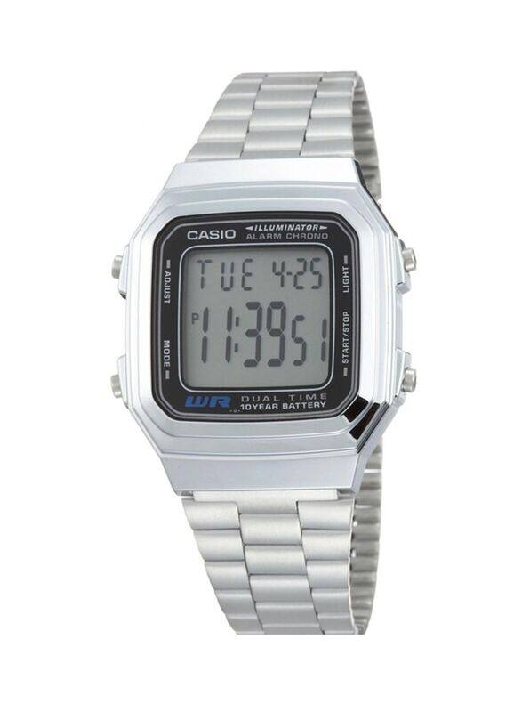 

Casio Digital Watch for Men with Stainless Steel Band, Water Resistant, A178WA-1DF, Silver/Black