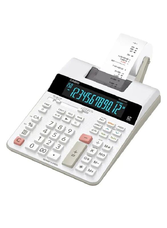Casio 12-Digit LCD Digit Ron Screen Printing Calculator, FR-2650RC, White