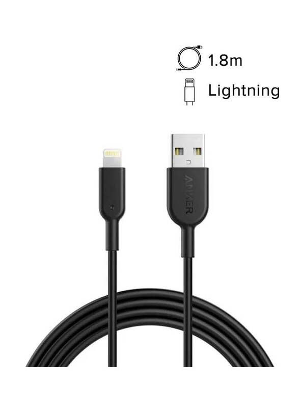 Anker 6 Feet Powerline II Lighting Data Sync And Charging Cable, Black