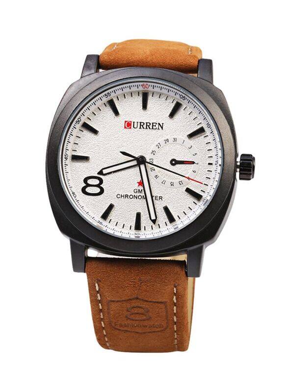 

Curren Analog Unisex Watch with Leather Band, Water Resistant, 8139, Brown-White