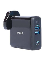 Anker PowerPort III UK + US + EU Plug Wall Charger, 65W, Dual USB A and USB Type-C Port with PowerIQ Technology, A2033H11, Black