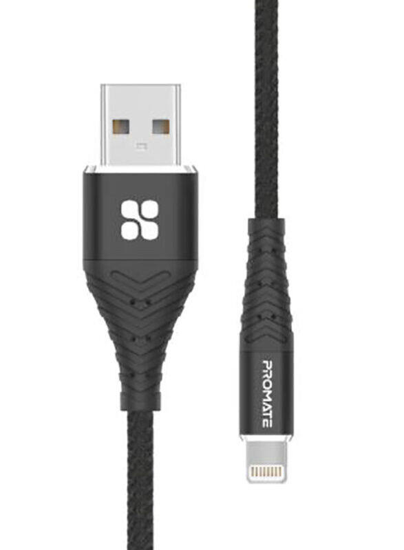 

Promate Charging & Data Cable, Lightning to USB Type A for Apple Devices, iCord-1.BLACK, Black