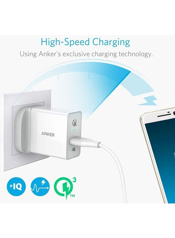 Anker PowerPort+1 UK Plug Wall Charger, 3.0A Quick Charge USB Port with PowerIQ Technology, A2013K21, White