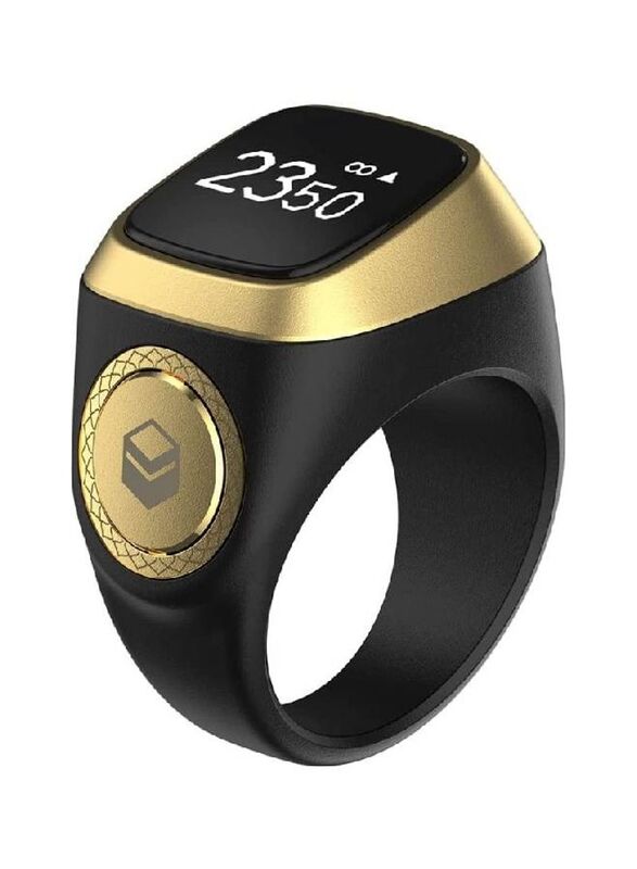 iQibla Zikr Ring Smart Tasbih Tally Counter Ring, Black/Gold