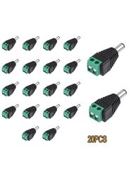 DC Power Cable Male Plug Connector Adapter for CCTV Surveillance Camera, 5.5 x 2.1mm, 20 Piece, Black