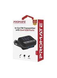 Promate Wireless In-Car Radio FM Transmitter Adapter Kit Set with Dual USB Ports & Hands-Free Calling, Black