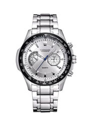 Curren Analog Wrist Watch for Men with Stainless Steel Band, Water Resistant and Chronograph, WT-CU-8020-W, Silver-Silver