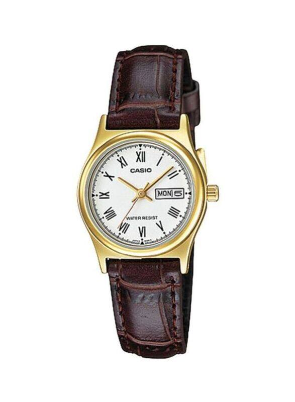 

Casio Dress Analog Watch for Women with Leather Band, Water Resistant, LTP-V006GL-7B, Brown-White