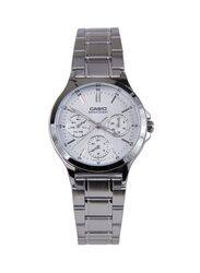 Casio Analog Watch for Women with Stainless Steel Band, Water Resistant & Chronograph, LTP-V300D-7A, Silver-White