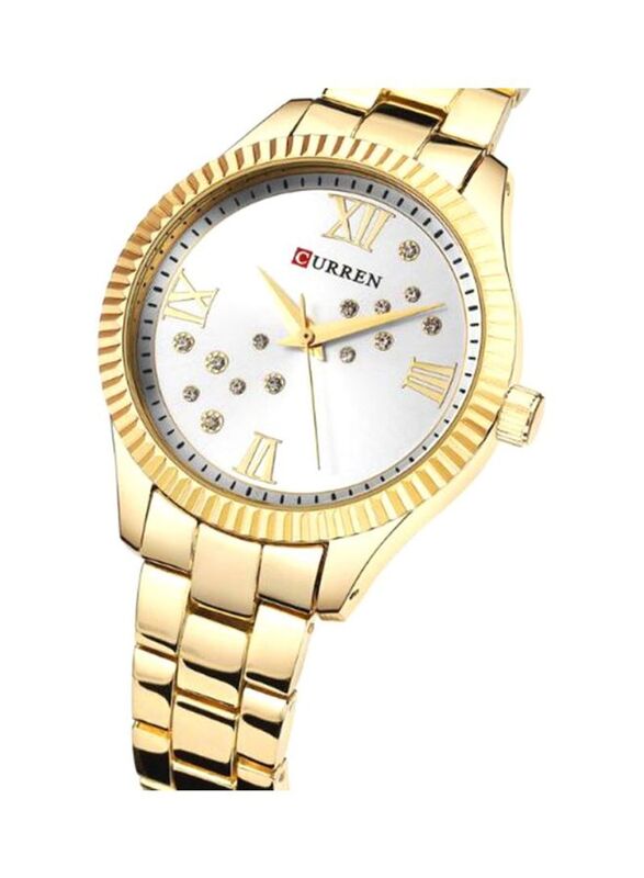 Curren Analog Watch for Women with Metal Band, 9009, Gold-White