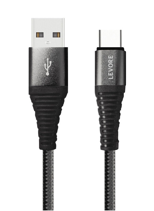 Levore 1.8-Meter Nylon Braided USB Type-C Cable, USB Type A to USB Type-C for Smartphones/Tablets, Black