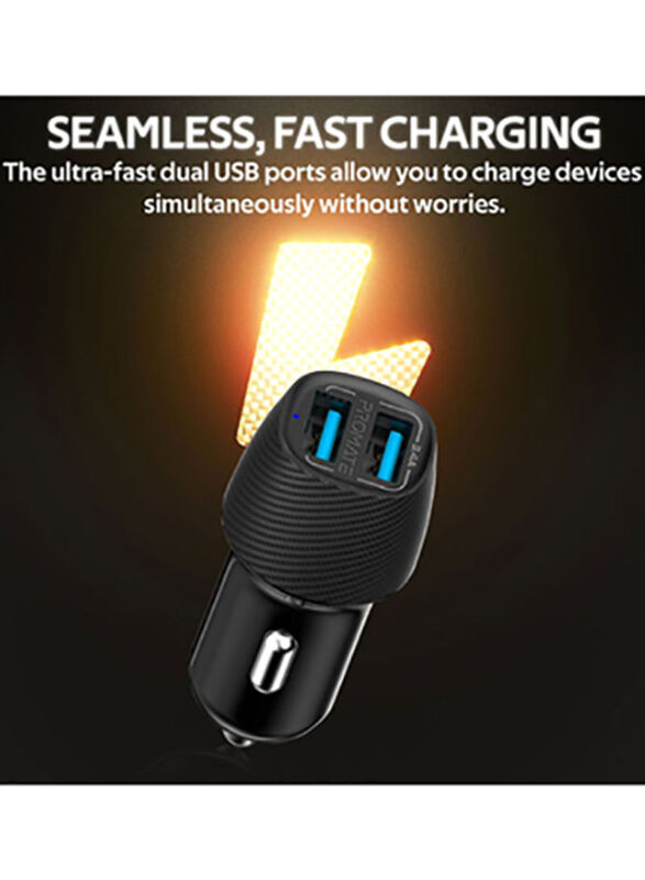 Promate Universal Compact 3.4A Fast Charging Car Adapter, Black