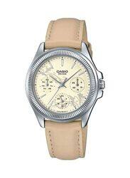 Casio Enticer Analog Watch for Women with Leather Band, Water Resistant and Chronograph, LTP-2088L-9AVDF, Beige