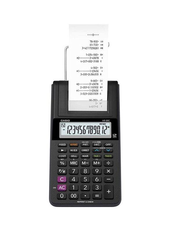 Casio 12-Digits Printing Calculator, HR-8RC-BK, Black